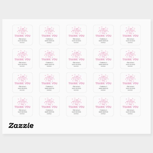 Cute Pink Girl Baby shower Vierkante Sticker (Vel)