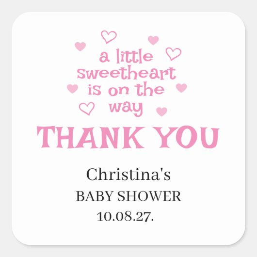 Cute Pink Girl Baby shower Vierkante Sticker (Voorkant)
