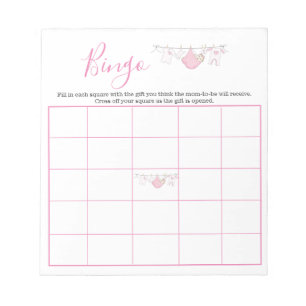 Cute Pink Girl Clothesline Baby shower Bingo Game Notitieblok