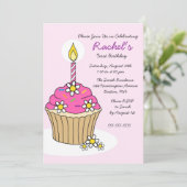 CUTE Pink Girl Cupcake Birthday Uitnodiging (Staand voorkant)