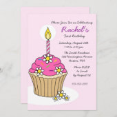 CUTE Pink Girl Cupcake Birthday Uitnodiging (Voorkant / Achterkant)