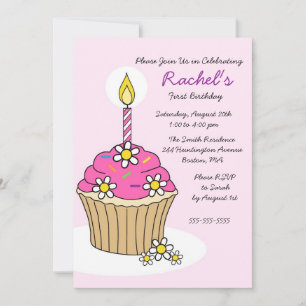 CUTE Pink Girl Cupcake Birthday Uitnodiging