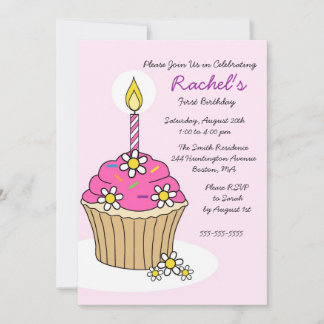 CUTE Pink Girl Cupcake Birthday Uitnodiging