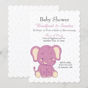 Cute Pink Girl Elephant Simple Baby shower Kaart
