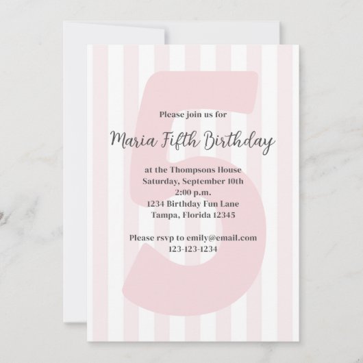 Cute Pink Girl Fifth Birthday Whimsical Kaart (Voorkant)