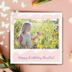 Cute Pink Girl Foto Birthday Party Napkins Servet