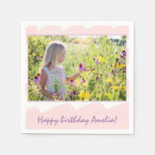 Cute Pink Girl Foto Birthday Party Napkins Servet (Voorkant)