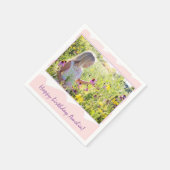 Cute Pink Girl Foto Birthday Party Napkins Servet (Hoek)