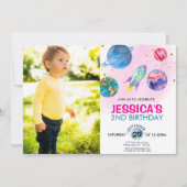 Cute Pink Girl Party Astronaut Birthday Kaart (Voorkant)