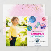 Cute Pink Girl Party Astronaut Birthday Kaart (Voorkant / Achterkant)