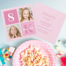 Cute Pink Girl Photo Collage Custom Birthday Party