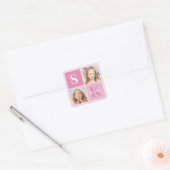 Cute Pink Girl Photo Collage Custom Birthday Party Vierkante Sticker (Envelop)