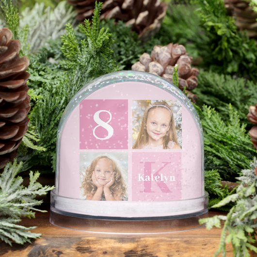 Cute Pink Girl Photo Collage Custom Christmas Gift Sneeuwbol (Winter)
