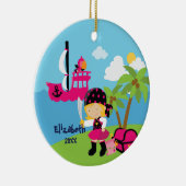 Cute Pink Girl Pirate kerstversiering Keramisch Ornament (Rechts)