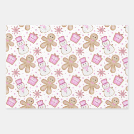 Cute Pink Girls Christmas Holiday Gingerbread Inpakpapier Vel