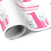 Cute Pink Girls First Birthday Cadeaupapier (Rol Hoek)