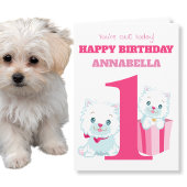 Cute Pink Girls First Birthday Kaart