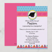 CUTE Pink Girls Kindergarten Afstuderen Uitnodigin Kaart (Voorkant / Achterkant)