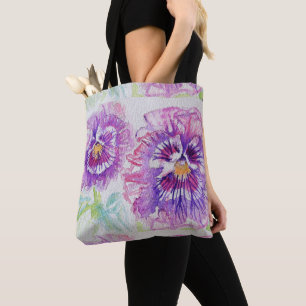 Cute Pink Girls Paarse Pansy art Grocery Canvas ta Tote Bag