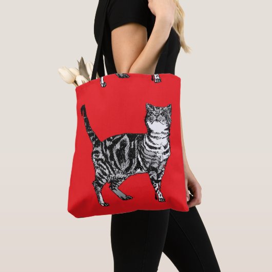 Cute Pink Girls Red Tabby Cat Grocery Canvas tas (Dichtbij)