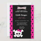 Cute Pink Girls Skull Birthday Invitation Kaart (Voorkant)