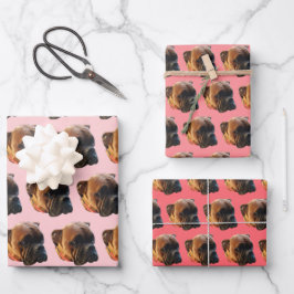 Cute Pink Girly Boxer Dog Inpakpapier Vel
