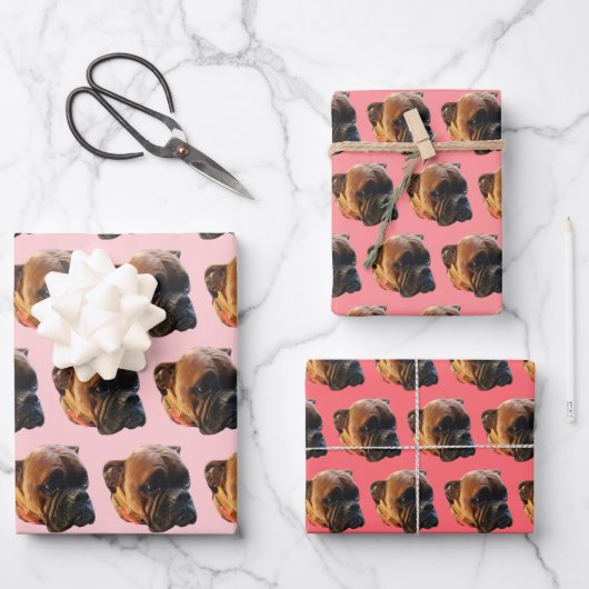 Cute Pink Girly Boxer Dog Inpakpapier Vel (Voorkant)