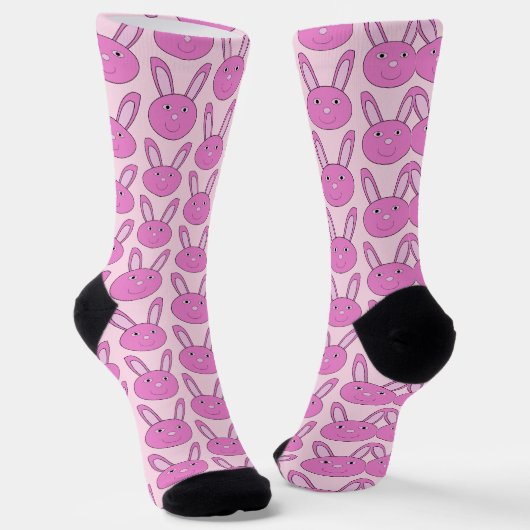 Cute Pink Girly Bunny Face Spring Easter Patterned Sokken (Gebogen)