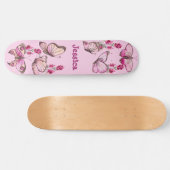 Cute Pink Girly Butterflies Floral Monogram Persoonlijk Skateboard (Horizontaal)
