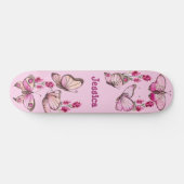 Cute Pink Girly Butterflies Floral Monogram Persoonlijk Skateboard (Horizontaal)