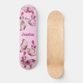 Cute Pink Girly Butterflies Floral Monogram Persoonlijk Skateboard (Voorkant)