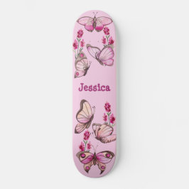 Cute Pink Girly Butterflies Floral Monogram Persoonlijk Skateboard