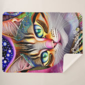 Cute Pink Girly Cat Personalized Name. Sherpa Deken (Voorkant (horizontaal))