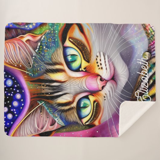 Cute Pink Girly Cat Personalized Name. Sherpa Deken (Voorkant (horizontaal))