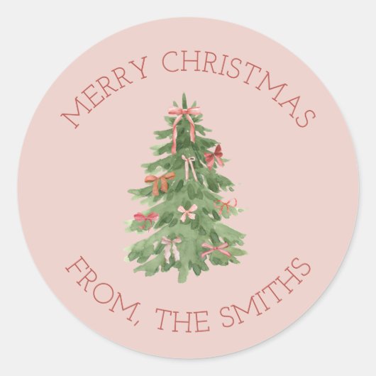 Cute Pink Girly Christmas Tree Gift Stickers (Voorkant)