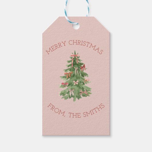Cute Pink Girly Christmas Tree Gift Stickers Cadeaulabel (Voorkant)