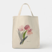 Cute Pink Girly Floral Tulps Green Leaves Tote Bag (Achterkant)
