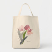 Cute Pink Girly Floral Tulps Green Leaves Tote Bag (Voorkant)