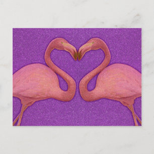 Cute Pink Girly Glitter Flamingo Heart Briefkaart