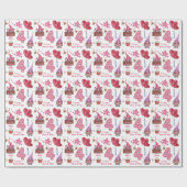 Cute Pink Girly Gnome Vier jaar oude verjaardag Cadeaupapier (Vlak)