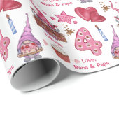 Cute Pink Girly Gnome Vier jaar oude verjaardag Cadeaupapier (Rol Hoek)