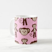 Cute Pink Girly Monkey Collage Patroon Koffiemok (Voorkant links)
