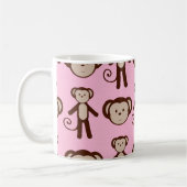 Cute Pink Girly Monkey Collage Patroon Koffiemok (Links)