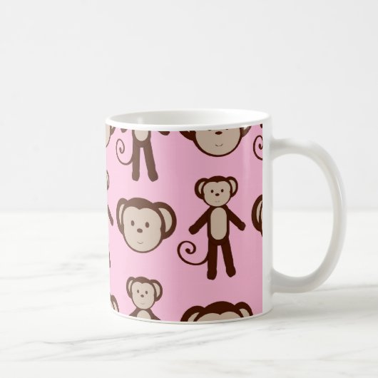 Cute Pink Girly Monkey Collage Patroon Koffiemok (Rechts)