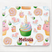 Cute Pink Girly Name Cupcake Unicorn Pattern Muismat (Voorkant)