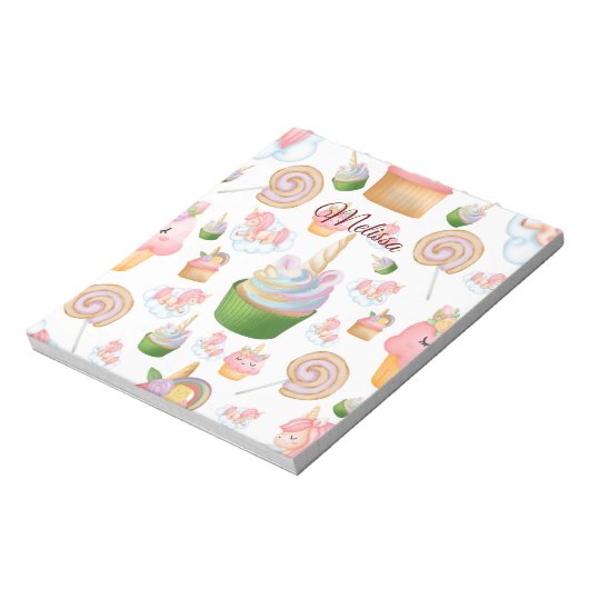 Cute Pink Girly Name Cupcake Unicorn Pattern Notitieblok (Linkerzijde)