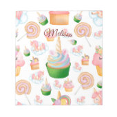 Cute Pink Girly Name Cupcake Unicorn Pattern Notitieblok (Voorkant)