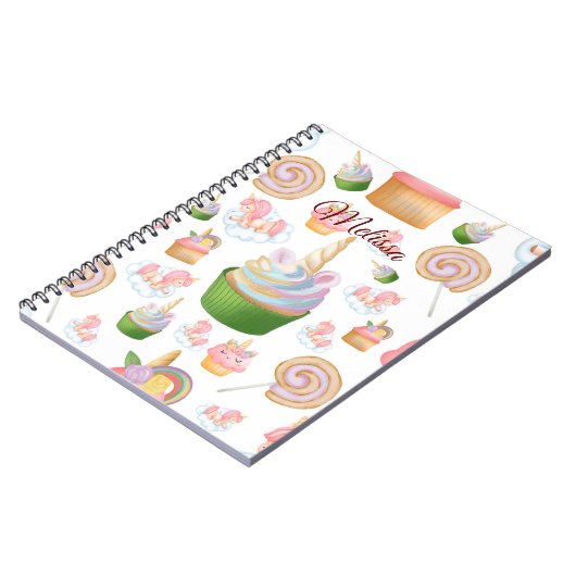 Cute Pink Girly Name Cupcake Unicorn Pattern Notitieboek (Linkerzijde)