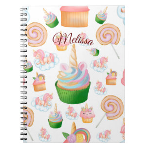 Cute Pink Girly Name Cupcake Unicorn Pattern Notitieboek
