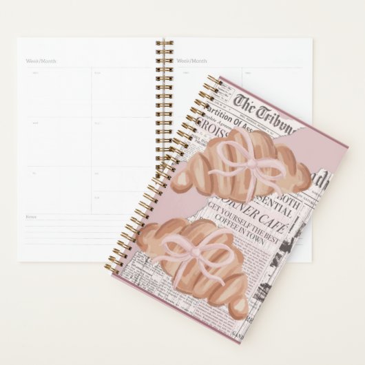 Cute ,pink ,girly planner with croissants . (Display)
